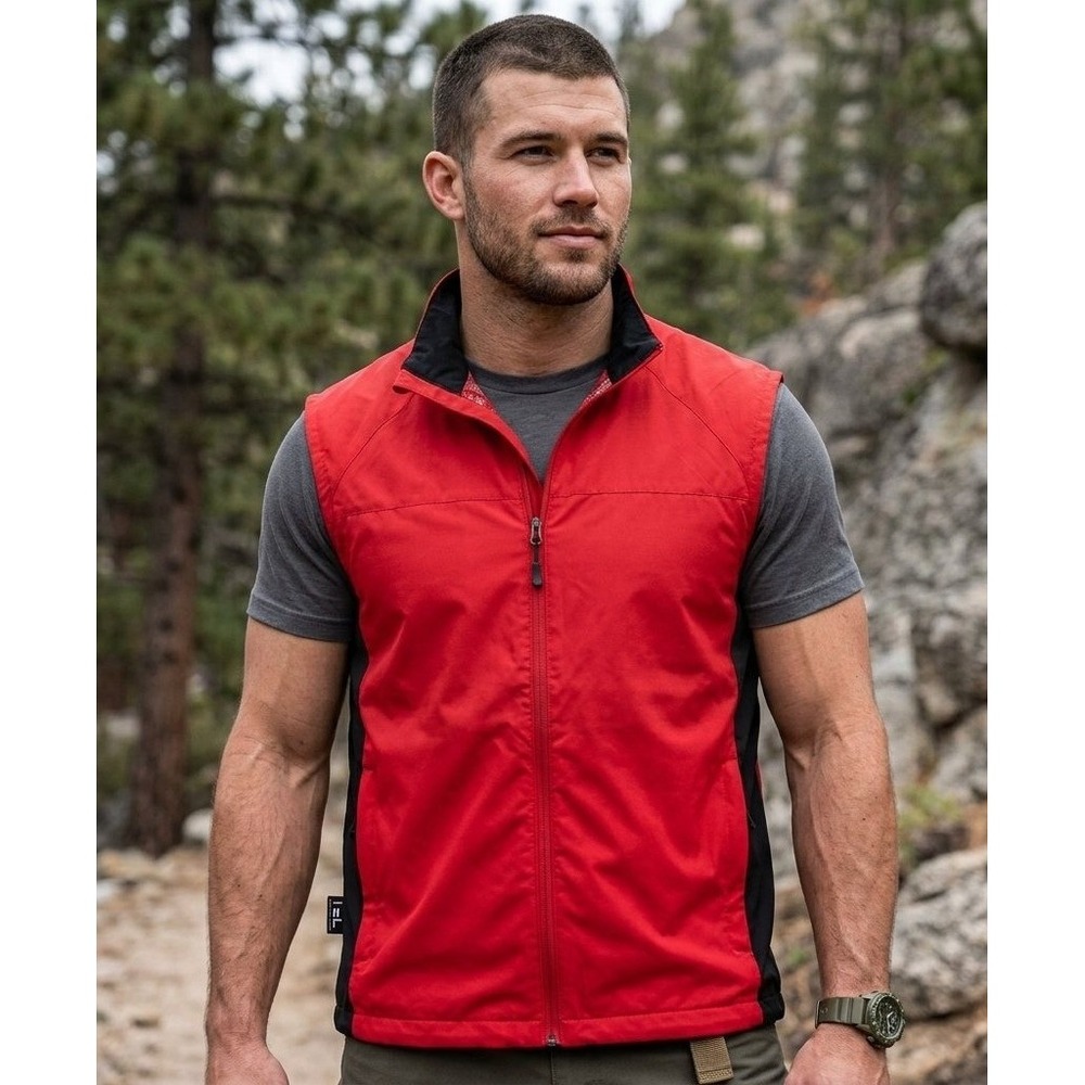 SCOTTEVEST Travel Vest Men L Red Black Multi-Pocket Tech Utility Zip Up